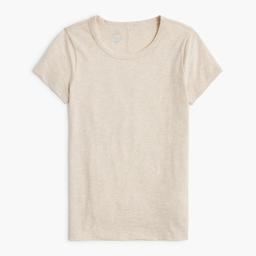 NWT J.Crew Short Sleeve Girlfriend Tee Heather Cream Sz S Small Hole Sleeve Seam - Picture 2 of 6